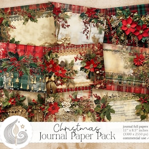 Papiers de Noël | Téléchargement numérique | Fournitures pour journaux indésirables | fond de Noël vintage | Scrapbooking | Artisanat | Utilisation commerciale