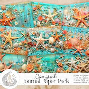 Junk Journal Paper Pack | Starfish | Seashell | Sea Themed Junk Journal Kit | Printable Ocean Journal Pages | Beach Printables | Summer