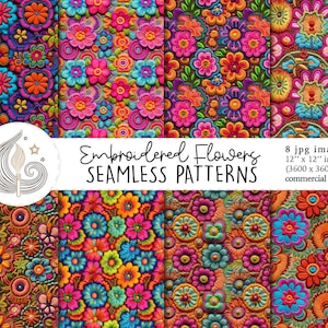 Motif floral sans couture | Utilisation commerciale | Papier numérique floral 3D à répétition | Broderie de fleurs colorées | Artisanat | Bricolage