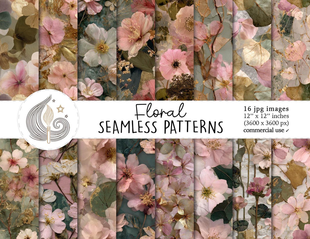 Floral Seamless Patterns: Soft Vintage Botanical Digital Paper Pack ...
