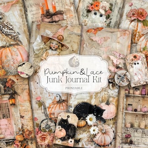 Junk Journal Kit | Pumpkin & Lace | Printable Halloween Pages, Papers, Ephemera | Digital Download | Diy Crafts | Scrapbook | Collage