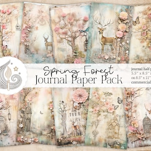 Spring Forest Junk Journal | Shabby Chic Journal Pages | Scrapbooking | Journaling Supplies | Card Making | Whimsical Deer Magic Woods