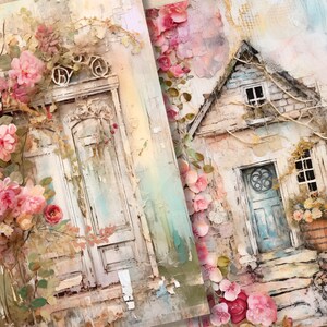 French Cottage Junk Journal Pages: Rustic Floral Papers with Charming Doors & Cozy Village Atmosphere image 2