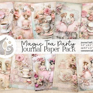 Magic Tea Party Junk Journal / Shabby Chic Fairy Journal Pages / Vintage Whimsical Tea Time / Scrapbooking / Diario / Manualidades / Bricolaje