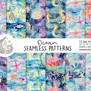 Nahtloses Meeresmuster | Kommerzielle Nutzung | Nahtlose Ozean Digitales Papier | Aquarell Sea Life Marine Küstenentwurf | Scrapbook-Papier