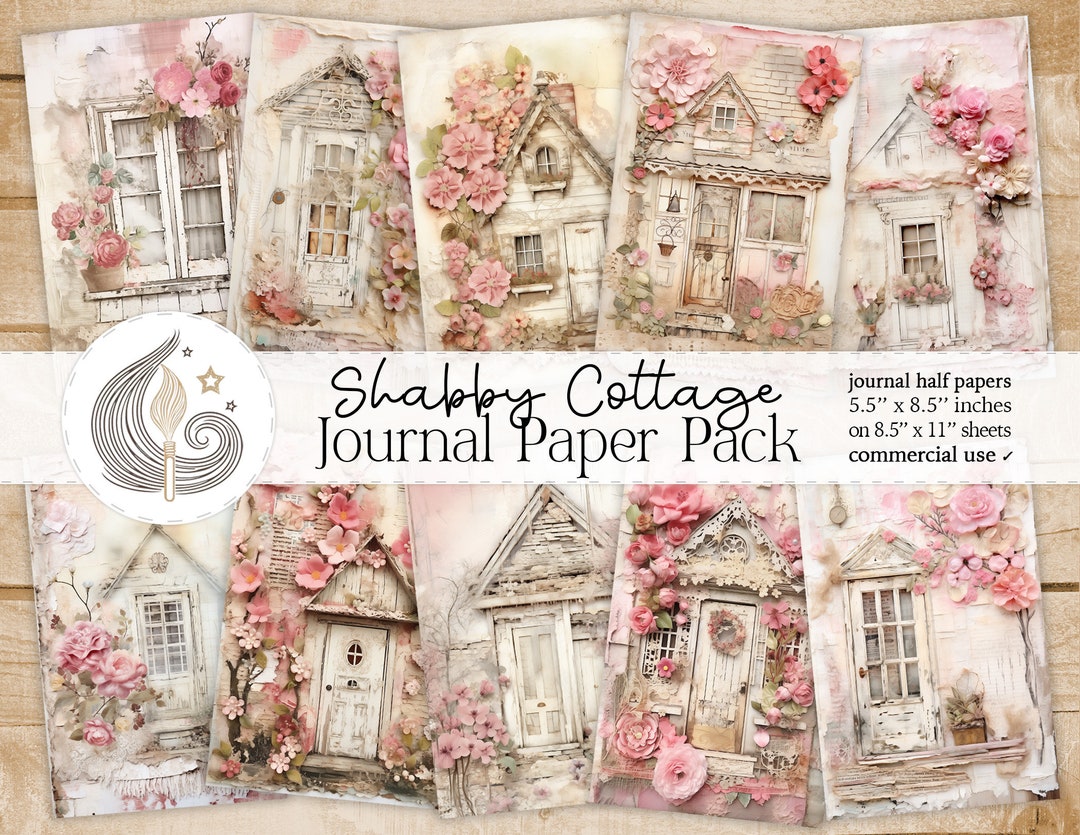 Shabby Cottage Junk Journal Pages: Pastel House Papers With Flowers and ...