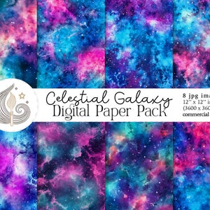 Hemelse Galaxy digitaal papier | Commercieel gebruik | Ruimteachtergrond | Digitale download | Plakboekpapier | Aquarelpapier