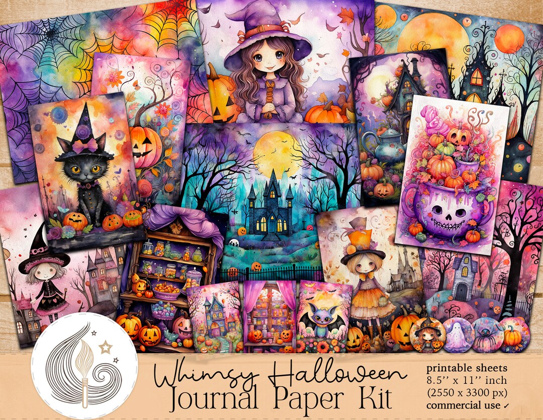 Whimsy Halloween Junk Journal Paper Kit Printables Digital Journal Junk