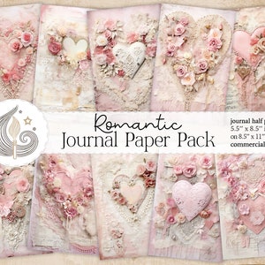 Kit de diario basura romántico / Corazones rosas Shabby Chic / Páginas de diario imprimibles / Papel de álbum de recortes / Fabricación de tarjetas / Manualidades / Collage