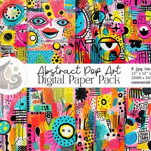 Papel digital abstracto de arte pop / Estilo grafiti / Arte callejero / Papel para álbumes de recortes / Técnica mixta / Uso comercial / Dibujos animados / Cómic