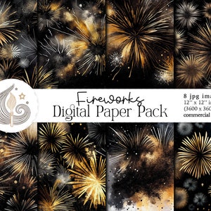 Paquete de papel digital de fuegos artificiales / Fondos digitales / Papel de scrapbooking / Fiesta de Nochevieja / Uso comercial / Manualidades / Fabricación de tarjetas