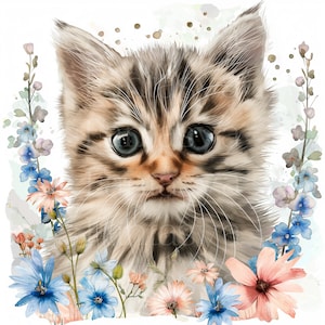 Cute Kitten Watercolor Clipart Pack | Commercial Use | 10 Cat Images | Digital Download | Scrapbooking | Crafting Supplies | Printables