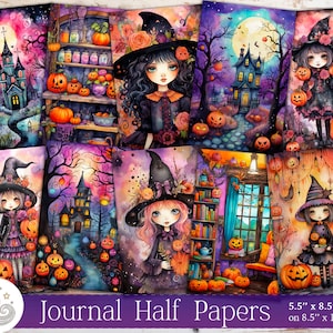 Diário de lixo fofo caprichoso de Halloween, meias páginas, pacote de papel para impressão, suprimentos de diário, kit de scrapbooking, artesanato, colagem, cartões