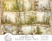 Woodland Junk Journal Papers: Neutral Forest Backgrounds with Trees, Branches, and Soft Wildlife Details