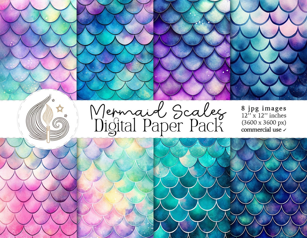 Mermaid Scale Digital Paper | Commercial Use | Watercolor Iridescent ...