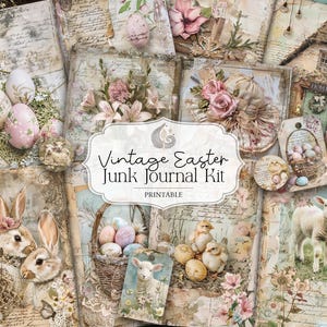 Kit vintage diario di Pasqua spazzatura / Effimere di Pasqua stampabili / Pagine di diario coniglietto shabby chic / Kit collage cottagecore primaverile