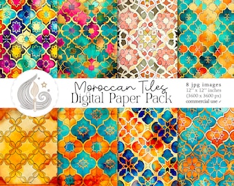 Marokkanische Fliesen Digital Paper Pack | Digitale Hintergründe | Scrapbooking Papier | Arabeske Ethno | Boho | Kommerzielle Nutzung | Kunsthandwerk