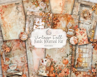 Vintage Fall Junk Journal Kit: Rustic Autumn Collage Printable Pages & Ephemera