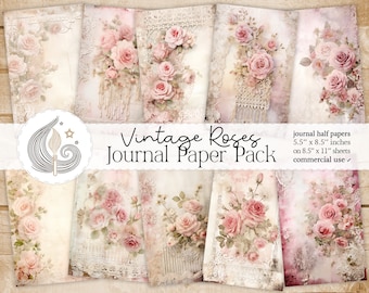 Vintage Roses Journal Paper Pack | Digital Download | Shabby Chic | Romantic | Roses Junk Journal Pages | Card Making | Crafts | Diy