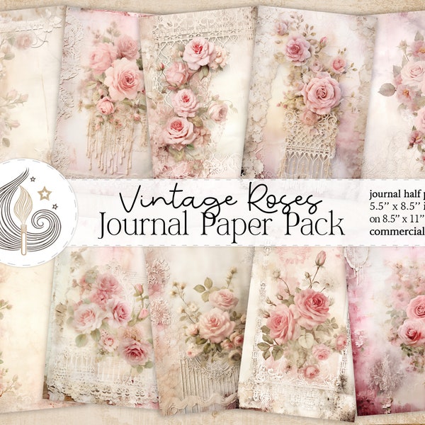 Vintage Roses Journal Paper Pack | Digital Download | Shabby Chic | Romantic | Roses Junk Journal Pages | Card Making | Crafts | Diy