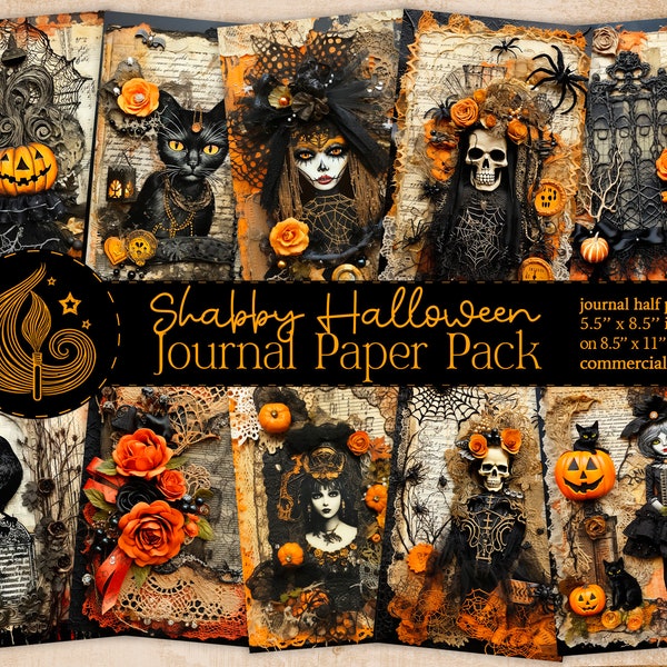 Junk Journal | Shabby Halloween | Gothic Collage | Journal Pages | Card Making | Paper Pack | Digital Paper | Scrapbooking Kit | Witchy