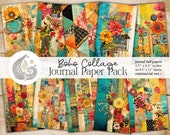Boho Collage Junk Journal Pages: Warm Mixed Media Papers with Florals and Patchwork Patterns