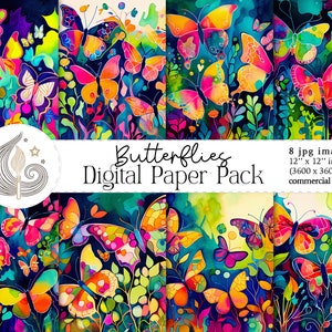 Schmetterlinge Digitales Papier | Kommerzielle Nutzung | Aquarell Schmetterling Hintergründe | Druckbares Papier Set | Scrapbooking Papier | Basteln | Selbergemacht