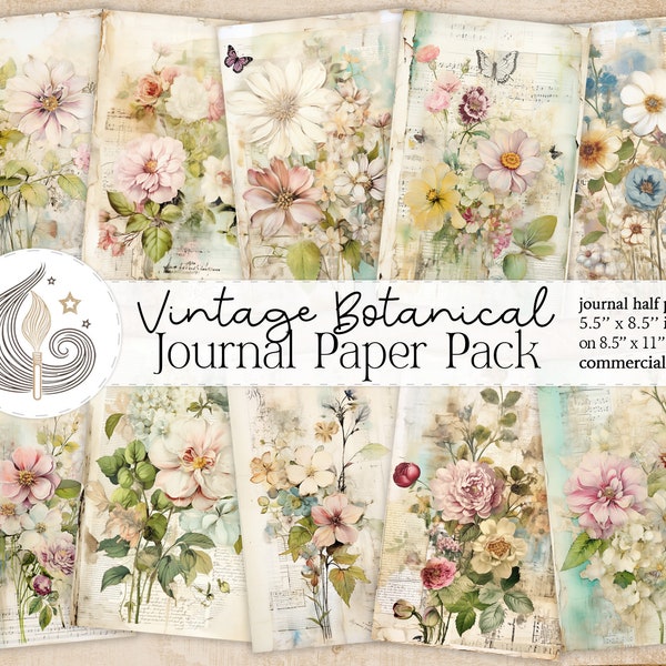 Vintage Botanical Junk Journal Kit | Floral Journal Pages | Vintage Flowers Scrapbook | Printable Paper | Distressed Book Pages
