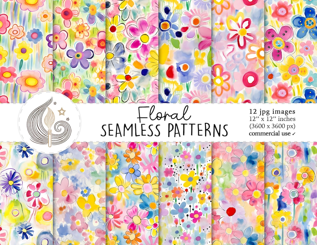 Floral Seamless Patterns: Hand Painted Watercolor Flower Digital Paper ...