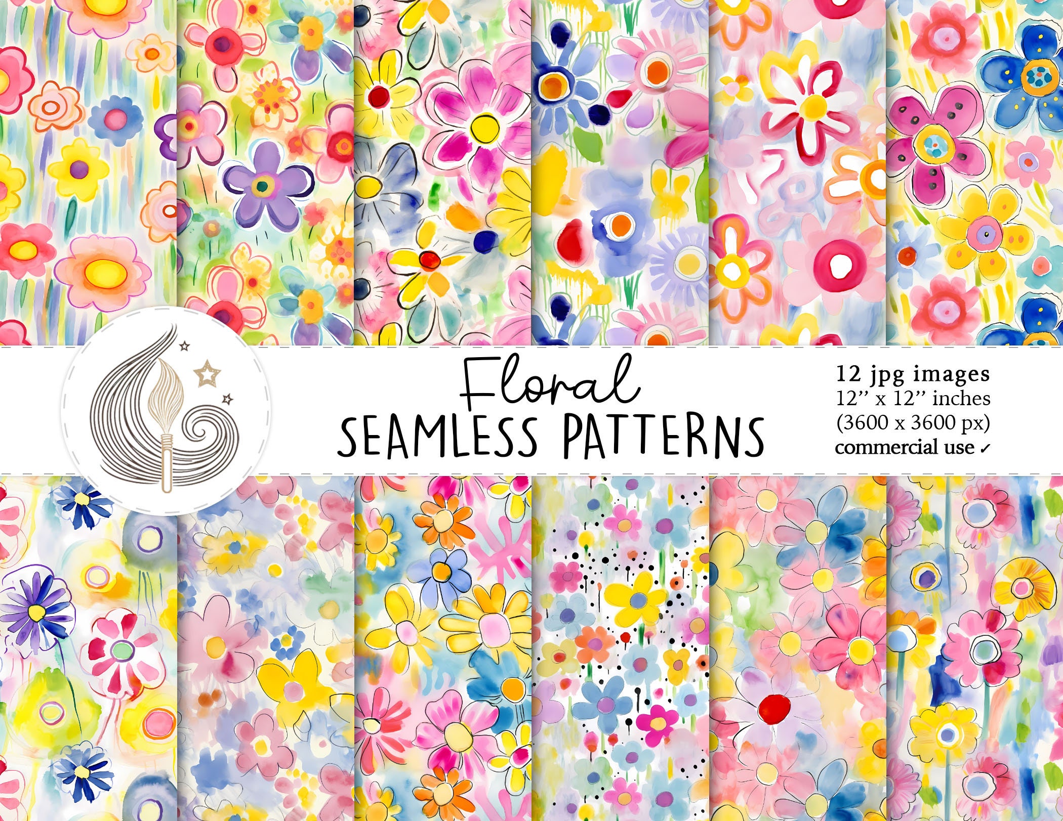 Floral Seamless Patterns: Hand Painted Watercolor Flower Digital Paper ...
