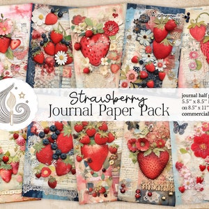 Pages du journal Strawberry Junk | Papier imprimable | Fournitures de journalisation | Livre de recettes | Scrapbooking numérique | Fraises éphémères