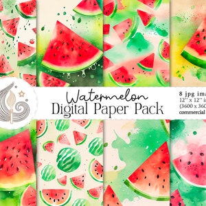 Wassermelone Digitales Papier | Aquarell Früchte Digitales Papier | Sommerpapier | Kommerzielle Nutzung | Scrapbooking Kit |
