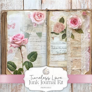 Kit de journal indésirable | Amour intemporel | Style shabby chic | Téléchargement numérique | roses | Dentelle | lettres vintage | Romantique | Créations en papier