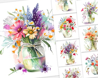 Watercolor Wildflower Clipart | Floral Bouquet Images (JPG)