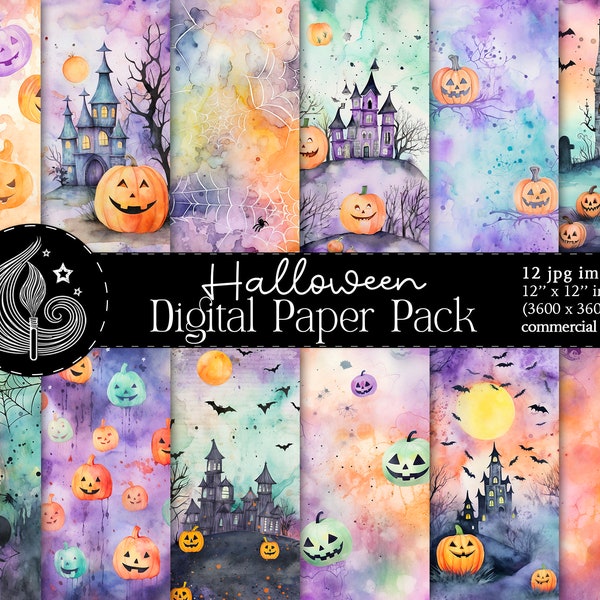 Papier numérique Halloween | Papier de scrapbooking Halloween | Utilisation commerciale | Téléchargement numérique | Fond d'Halloween aquarelle | Bricolage