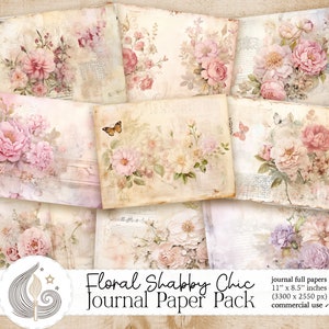 Papel floral do jornal da sucata do vintage | Papel digital de flor chique gasto | Álbum de recortes | Colagem | Artesanato | Mídia mista | Planos de fundo