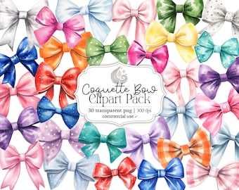 Coquette Ribbon Bow Clipart Set Watercolor Decor Instant Download Commercial Use Planner Stickers Cute Graphics