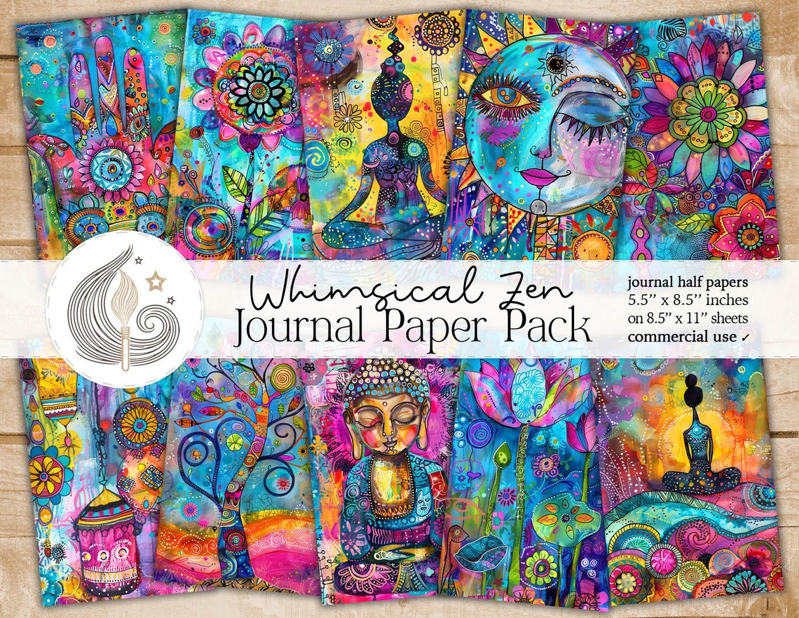 Zen Journal Whimsical Zen Junk Journal Pages: Colorful Spiritual Boho Meditative ...