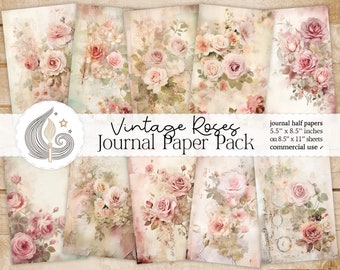 Vintage Roses Junk Journal Pages: Shabby Papers with Pink Blooms