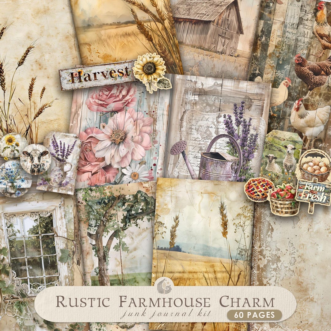 Rustic Farmhouse Charm Junk Journal Kit: Cottagecore Country Printable ...