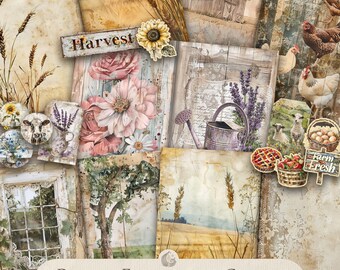 Rustic Farmhouse Charm Junk Journal Kit: Cottagecore Country Printable Pages & Ephemera