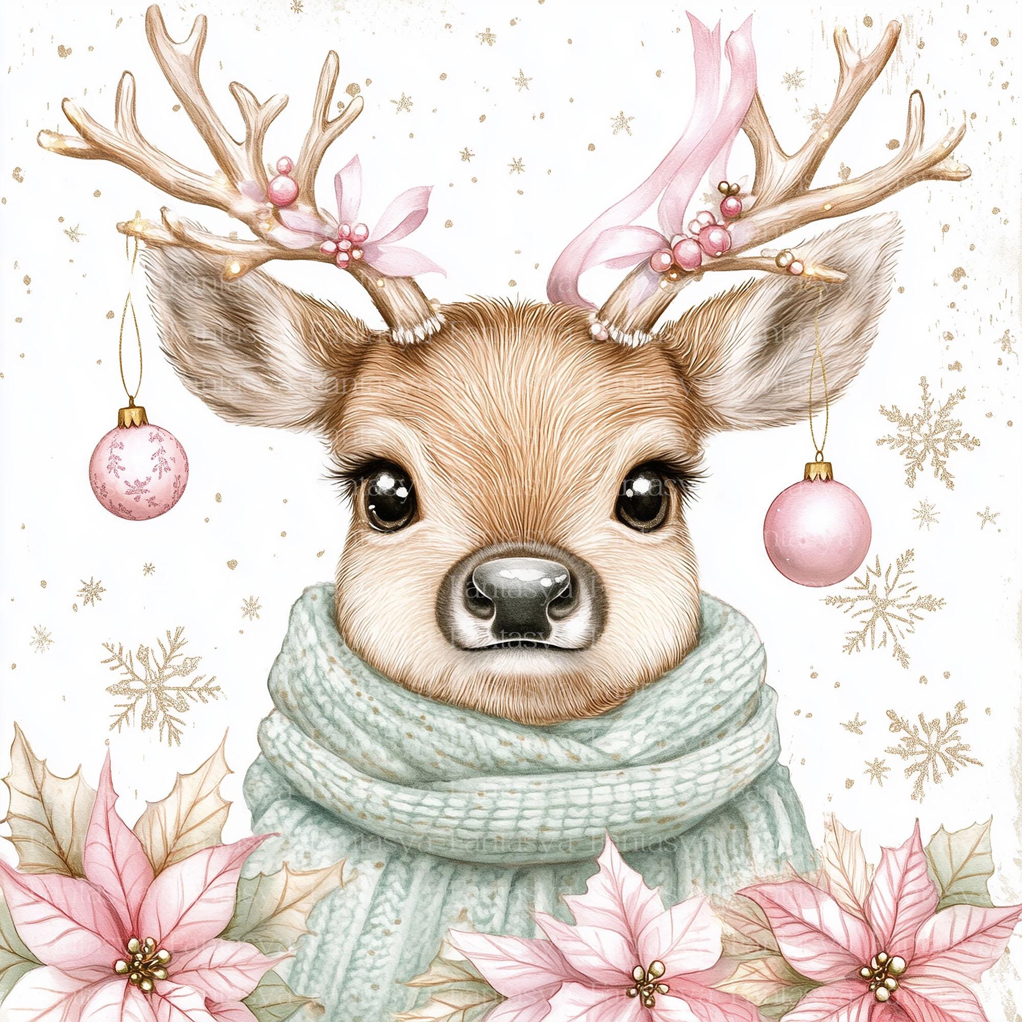 Watercolor Winter Reindeer Clip Art Pack: 12 JPG Images - Etsy