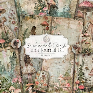 Enchanted Forest Junk Journal Kit: Woodland Cottagecore Printable Pages & Ephemera
