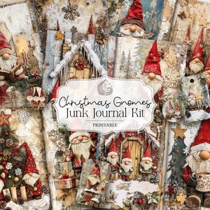 Kit de diario basura con gnomos navideños / Material efímero imprimible / Materiales para diarios / Manualidades con papel / Páginas para álbumes de recortes / Estilo cottagecore invernal