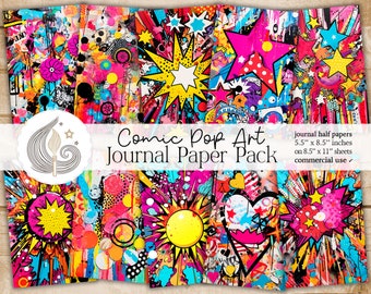 Junk Journal | Comic Pop Art Style | Journal Pages | Card Making | Tag Creation | Paper Pack | Digital Paper | Scrapbook Paper