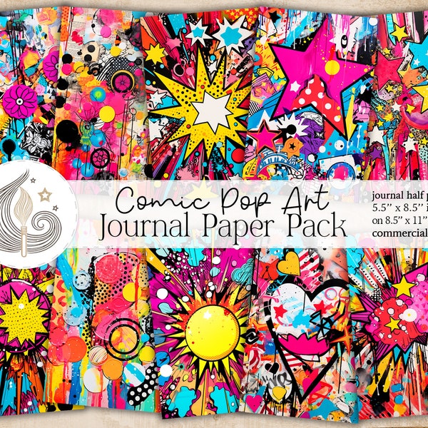 Junk Journal | Comic Pop Art Style | Journal Pages | Card Making | Tag Creation | Paper Pack | Digital Paper | Scrapbook Paper