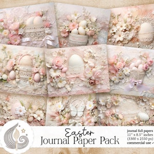 Printable Ostern Junk Journal Papier Pack | Ostern Scrapbook Papier | Shabby-Chic | Ostereier | Bastelbedarf | Kommerzielle Nutzung
