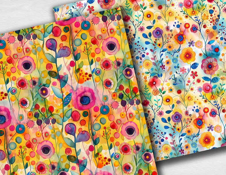 Vibrant Floral Seamless Patterns: Colorful Botanical Digital Paper Pack ...