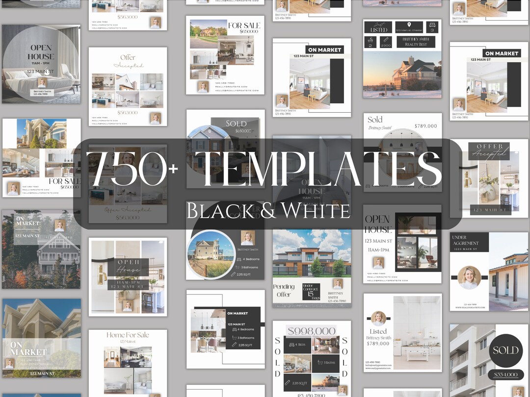 Black & White Real Estate Social Media Instagram Bundle, Real Estate ...