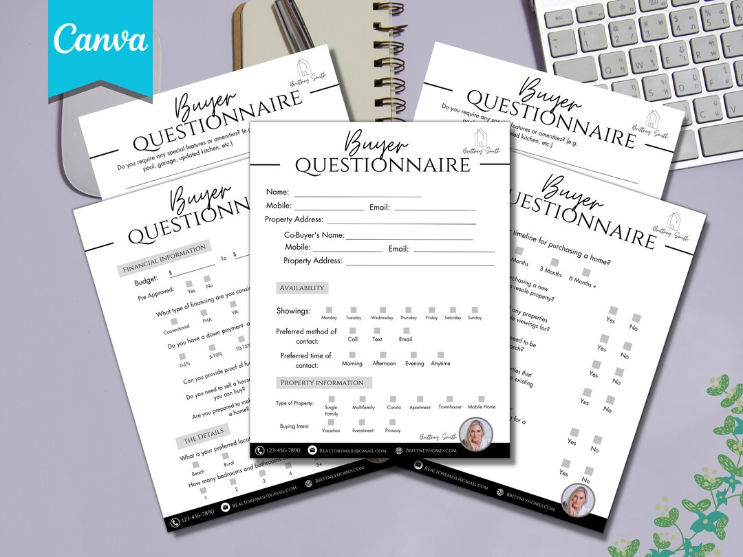 Buyer Questionnaire, Buyer Consultation Questionnaire, House Hunting